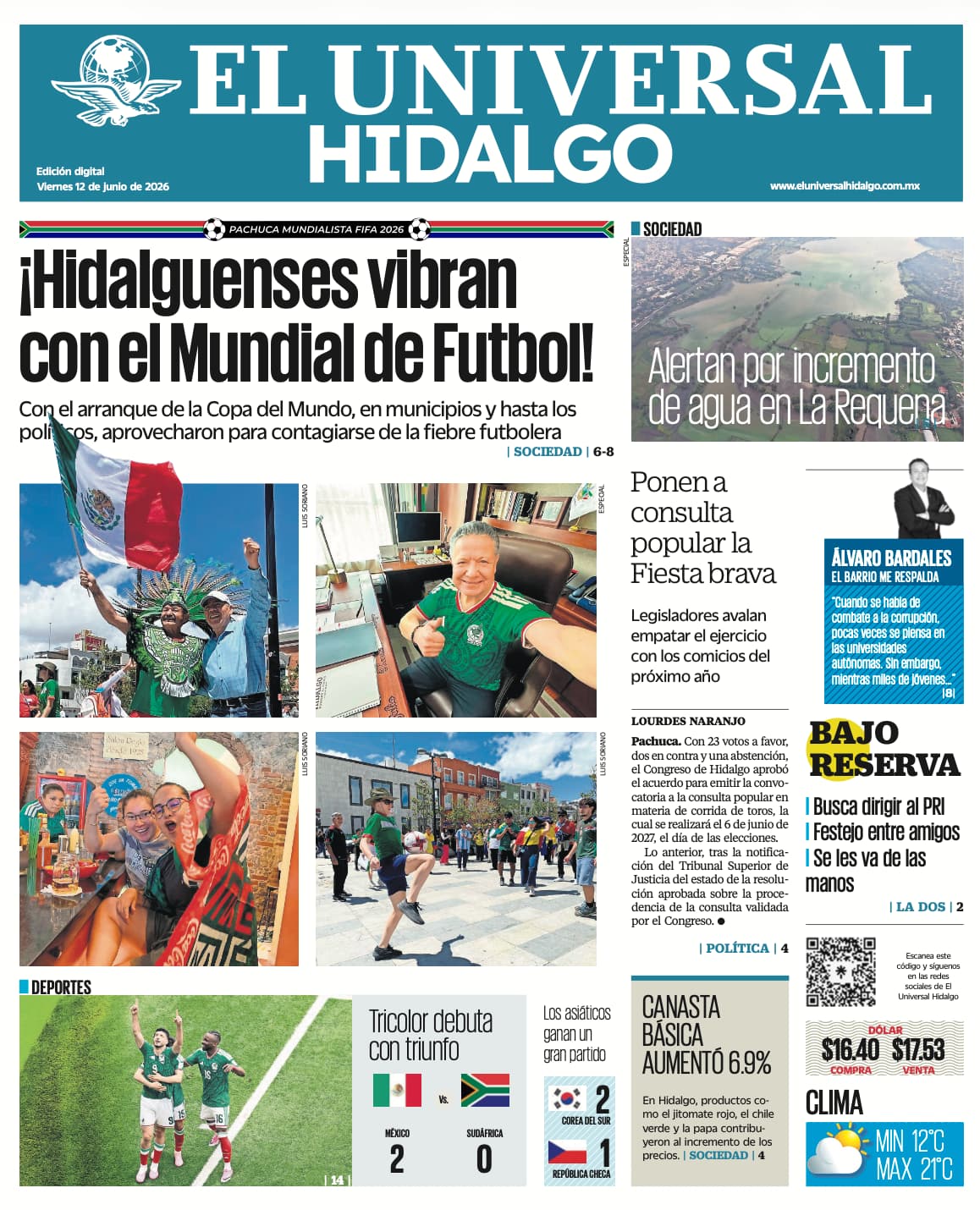 Portada El Universal Hidalgo 12/6/26