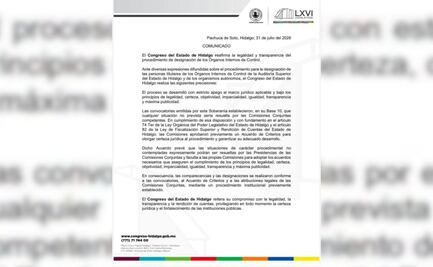 Congreso de Hidalgo defiende designación de contralora del IEEH y asegura apego a la legalidad