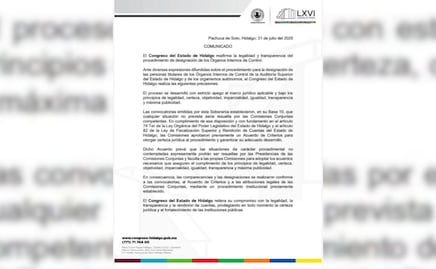 Congreso de Hidalgo defiende designación de contralora del IEEH y asegura apego a la legalidad