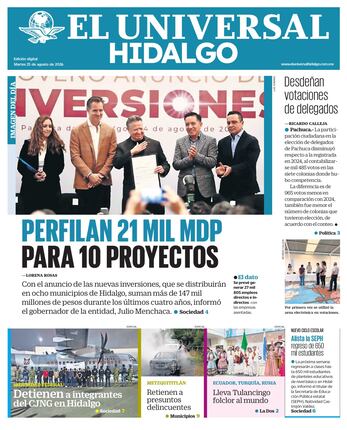 Portada El Universal Hidalgo 25/8/26
