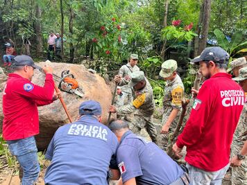 Personal del Ejército Mexicano con el Plan DNIII E se suman para retirar derrumbe