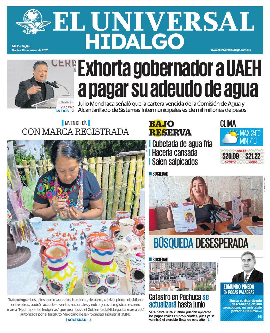 Portada El Universal Hidalgo 280125