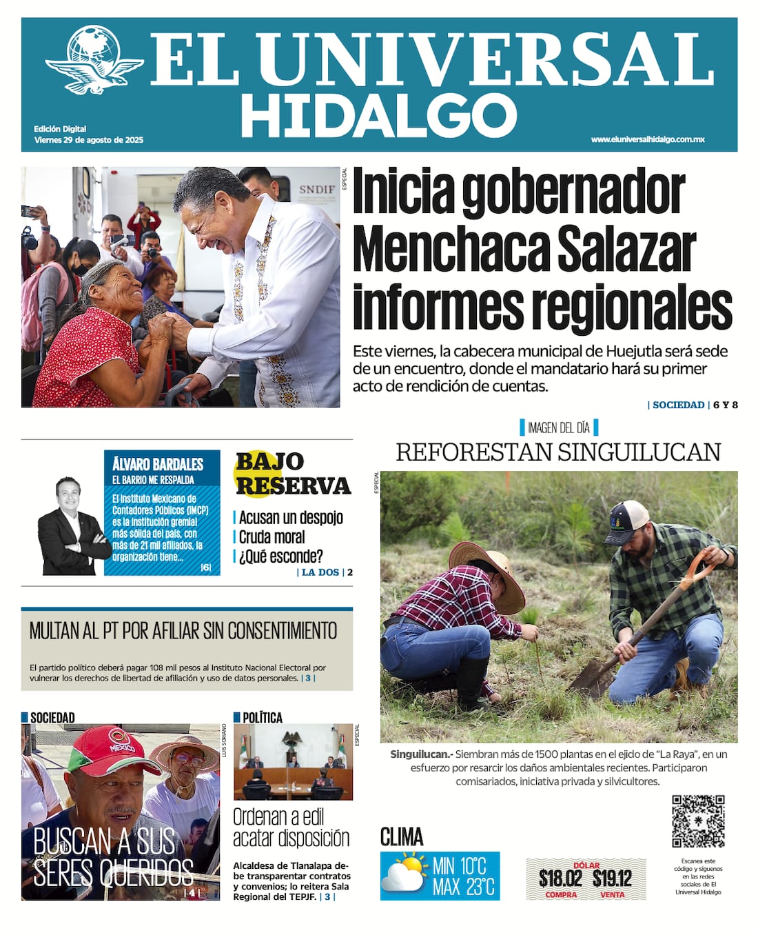 Portada El Universal Hidalgo 290825