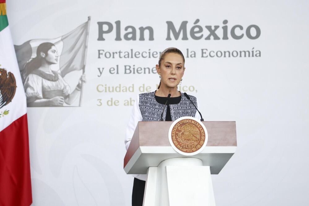 La presidenta Claudia Sheinbaum Pardo anunció 18 programas de acciones del Plan México. El evento se realizó en el museo Nacional de Antropología. Foto: Agencia EL UNIVERSAL/Diego Simón Sánchez/RDB.