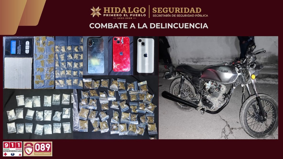 Cateos en Tolcayuca dejan cinco detenidos y 756 dosis de presunta droga | Foto: SSPH