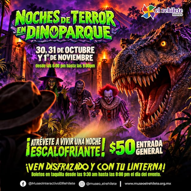 Dinoparque tendrá noches de terror en El Rehilete por Halloween | Facebook: Museo Interactivo El Rehilete