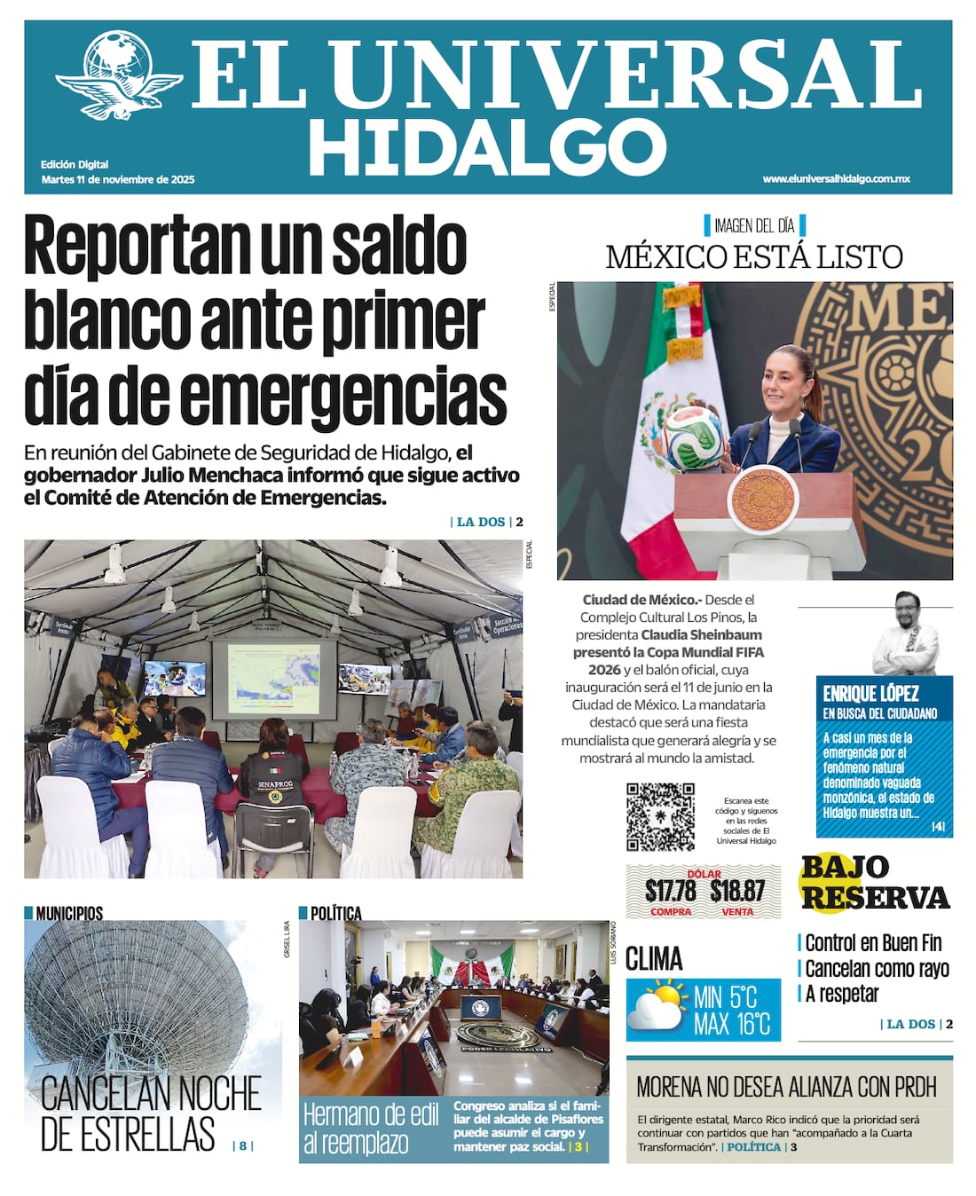 Portada El Universal Hidalgo 111125