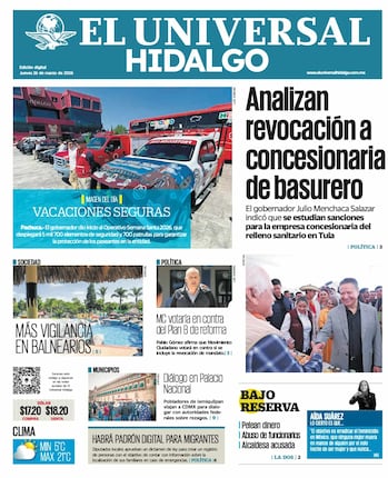 Portada El Universal Hidalgo 26/3/26