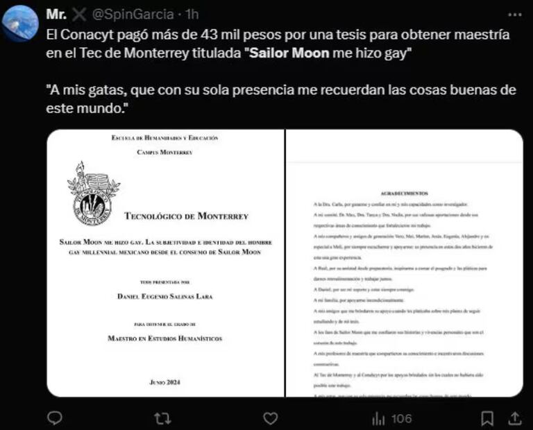 Una tesis del Tec de Monterrey ha generado una fuerte controversia en redes sociales. Foto: Captura de pantalla en X