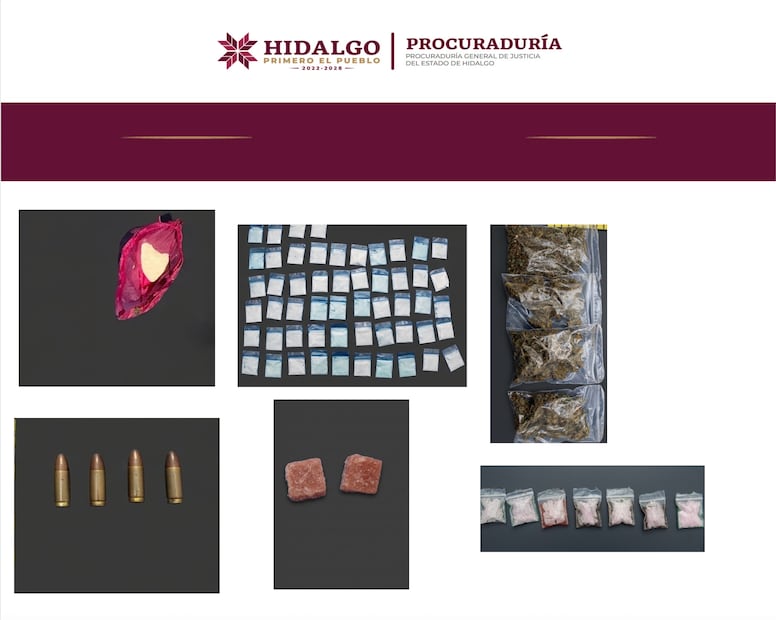 Cateo en Santa Matilde deja dos detenidos y decomiso de armas y presunta droga en Pachuca | Fotos: PGJEH