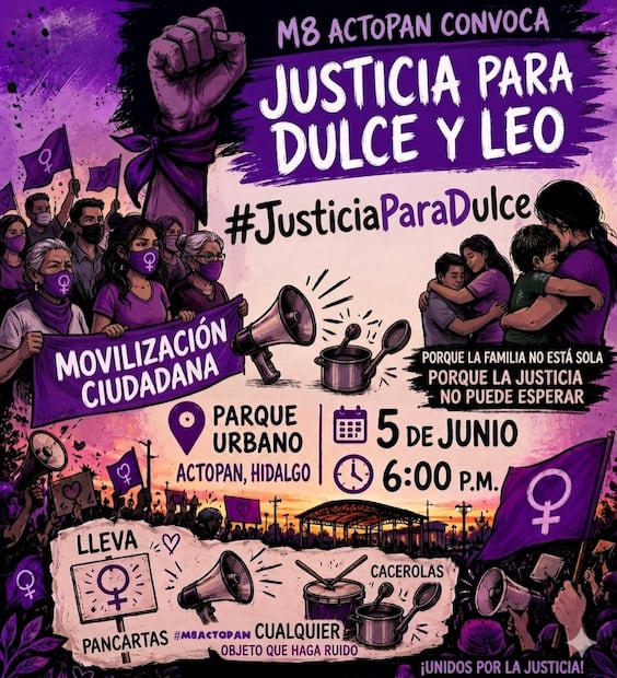 Convoca M8 Actopan a movilización para exigir justicia por Dulce | Facebook: M8 Actopan