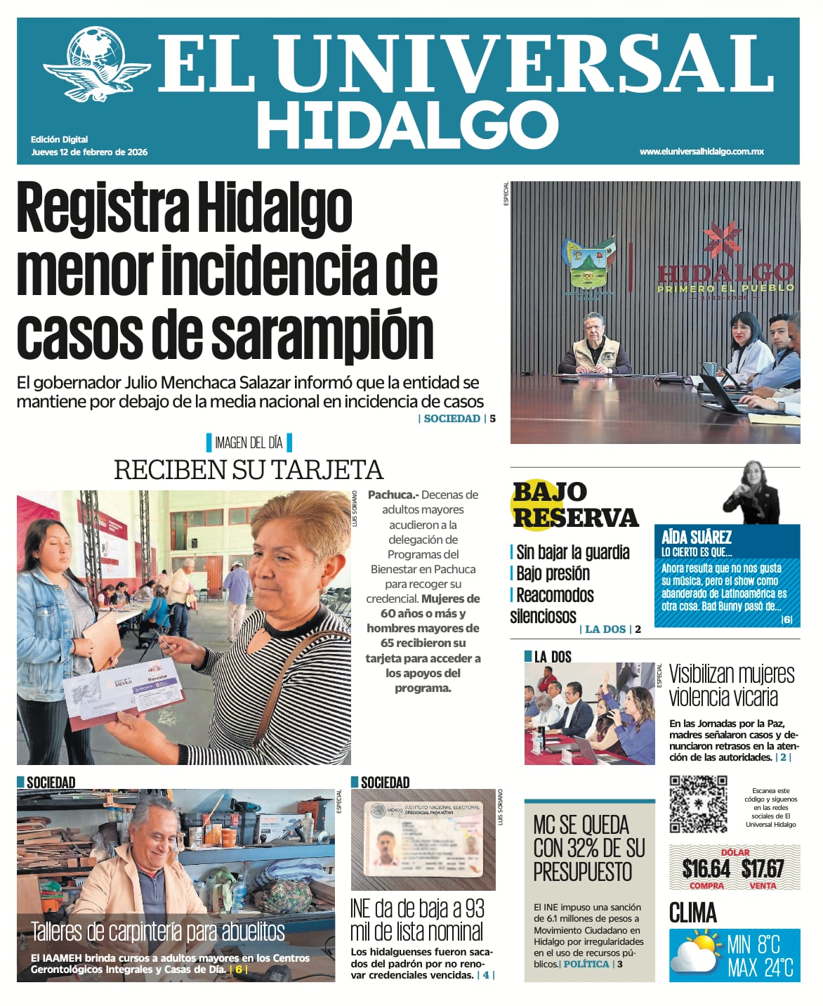 Portada El Universal Hidalgo 12/2/26