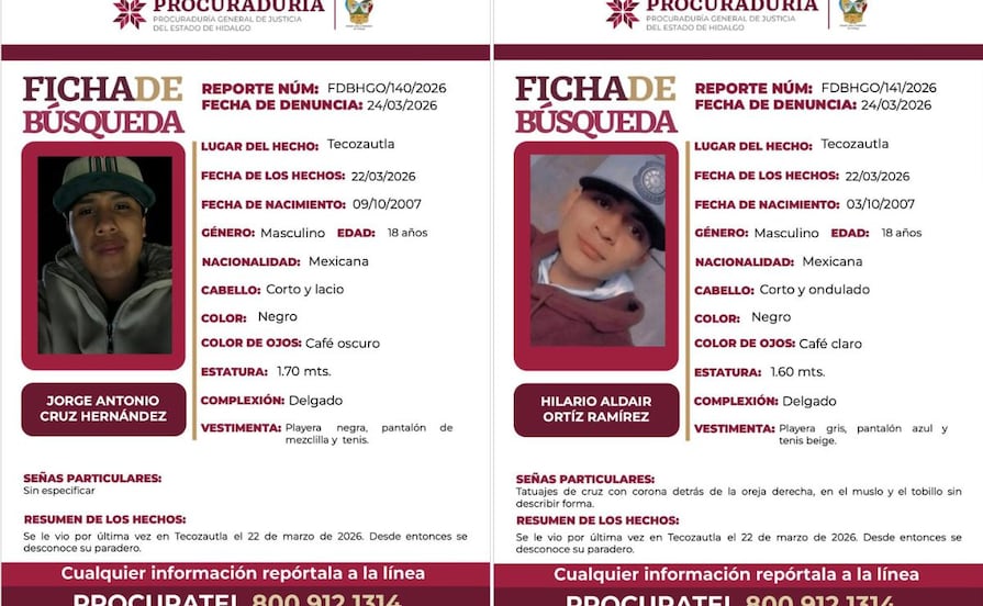 Desaparecen dos jóvenes de Nopala; familias activan búsqueda en Hidalgo y Querétaro