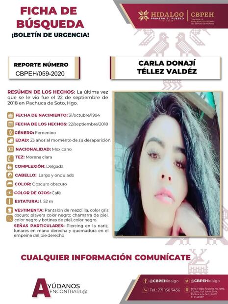 La desaparición de Carla Donají se dio a conocer en 2018, cuando sus familiares y amigos marcharon por calles de la ciudad de Pachuca para pedir información de su paradero.