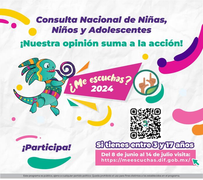 La Consulta nacional ¿Me escuchas? tiene como objetivo es dar voz a las opiniones e inquietudes de la niñez y adolescencia