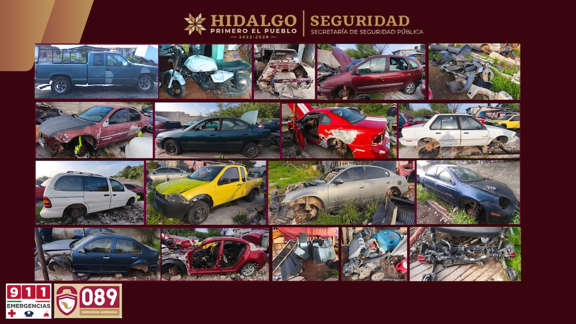 Catean predio en Tulancingo y descubren presunto centro de desmantelamiento de autos robados | Fotos: SSPH