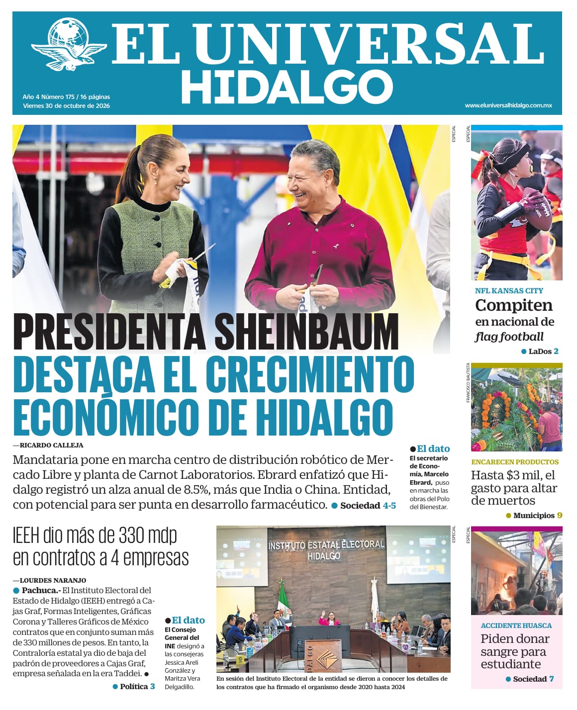 Portada El Universal Hidalgo 301026