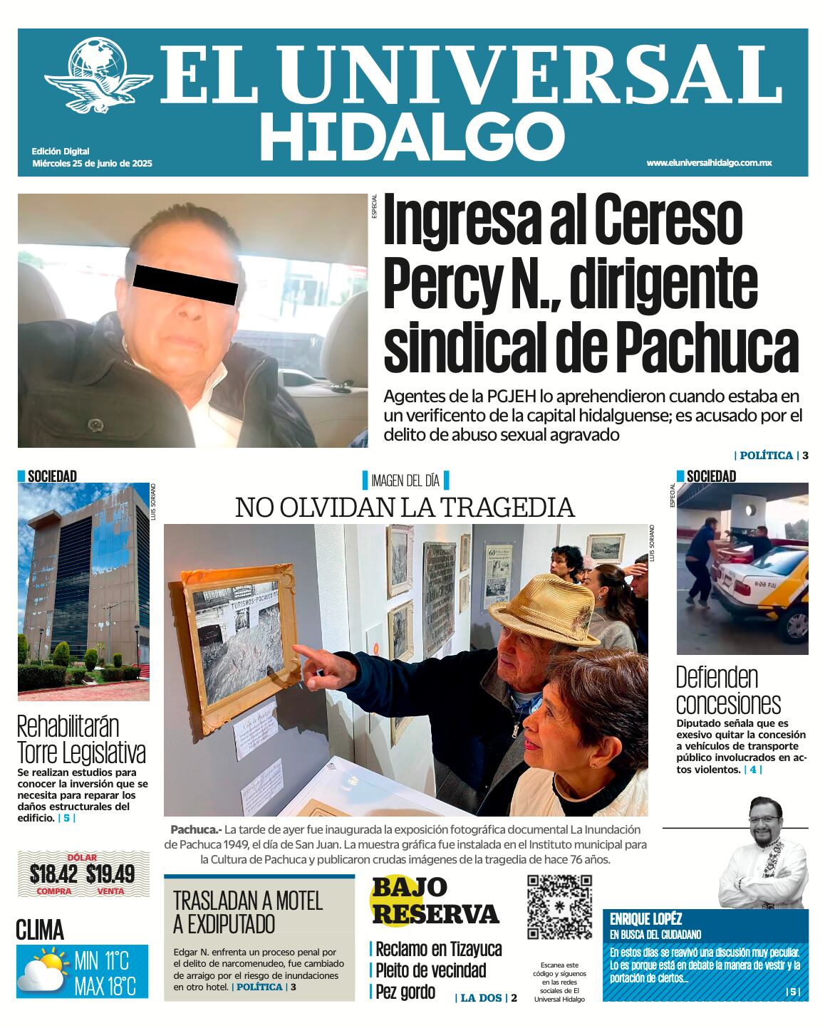 Portada El Universal Hidalgo 250625