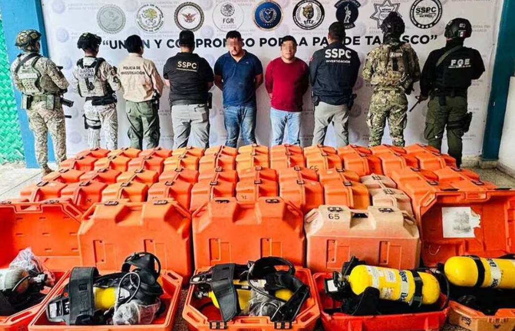 Detienen a dos por robo de plataforma petrolera en Campeche (25/08/2025). Foto: Especial