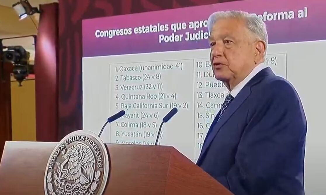 AMLO presume que 18 estados ya aprobaron la reforma judicial. Foto: Captura