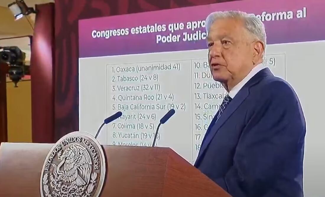 AMLO presume que 18 estados ya aprobaron la reforma judicial. Foto: Captura