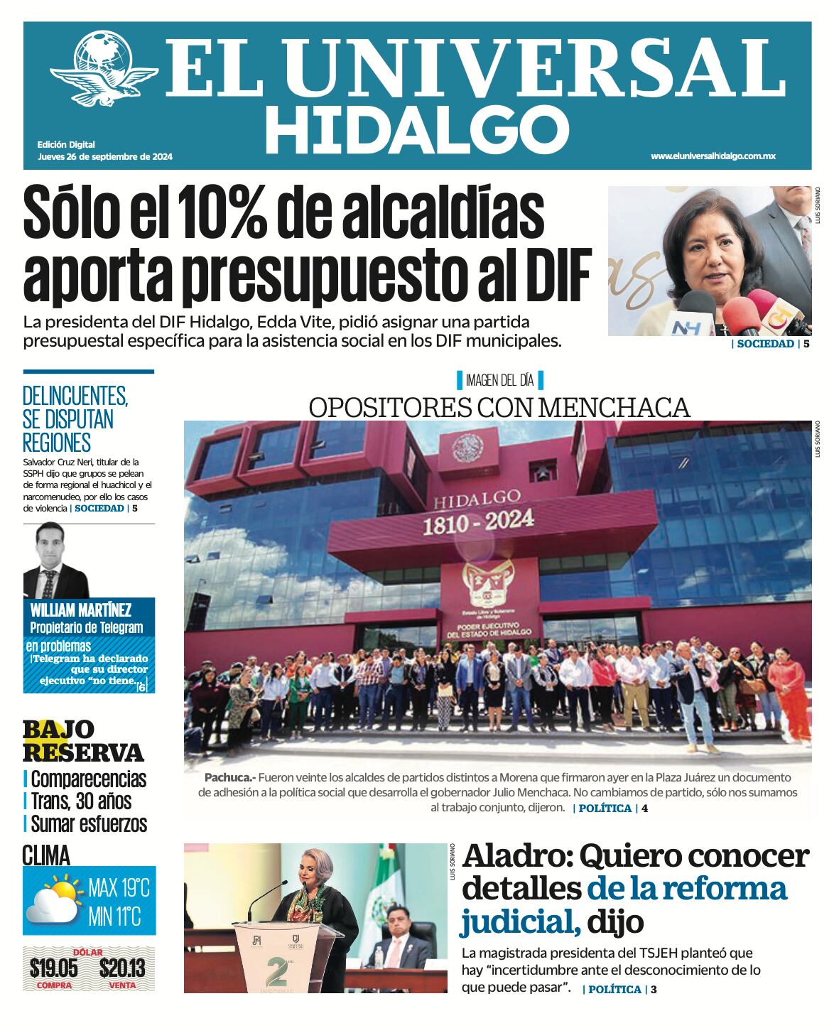 Portada EL Universal Hidalgo 260924