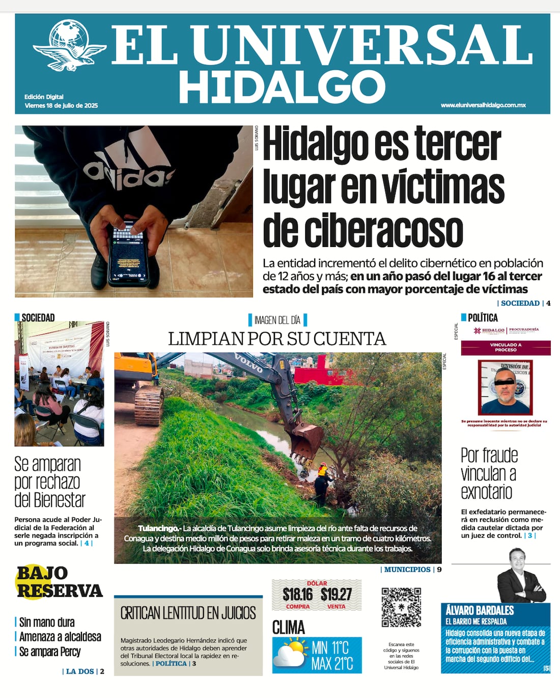 Portada El Universal Hidalgo 180725