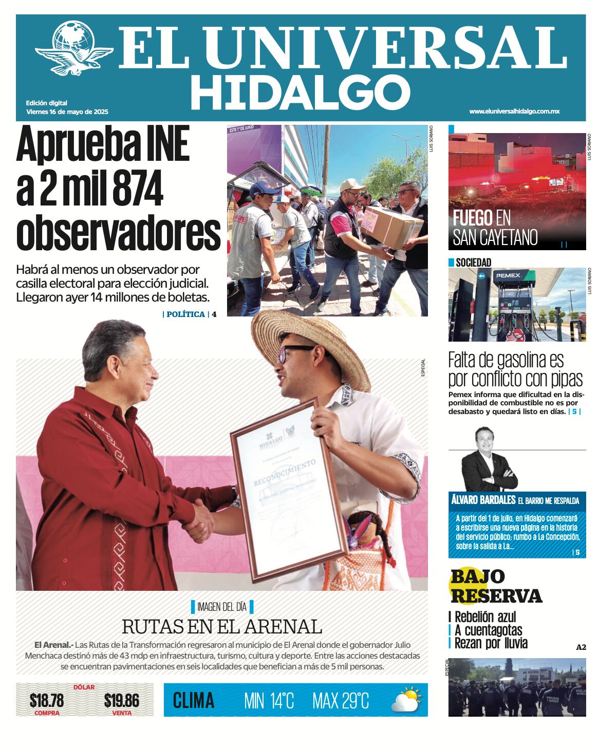 Portada El Universal Hidalgo 160525