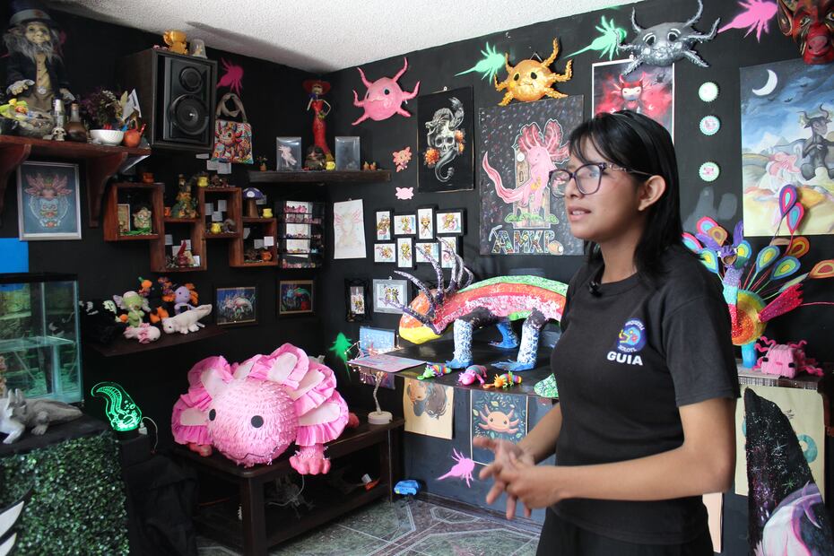 Estefanía Pérez, la pequeña que protege al ajolote desde el único ajolotario de Hidalgo | Foto: Cinthya Carbajal