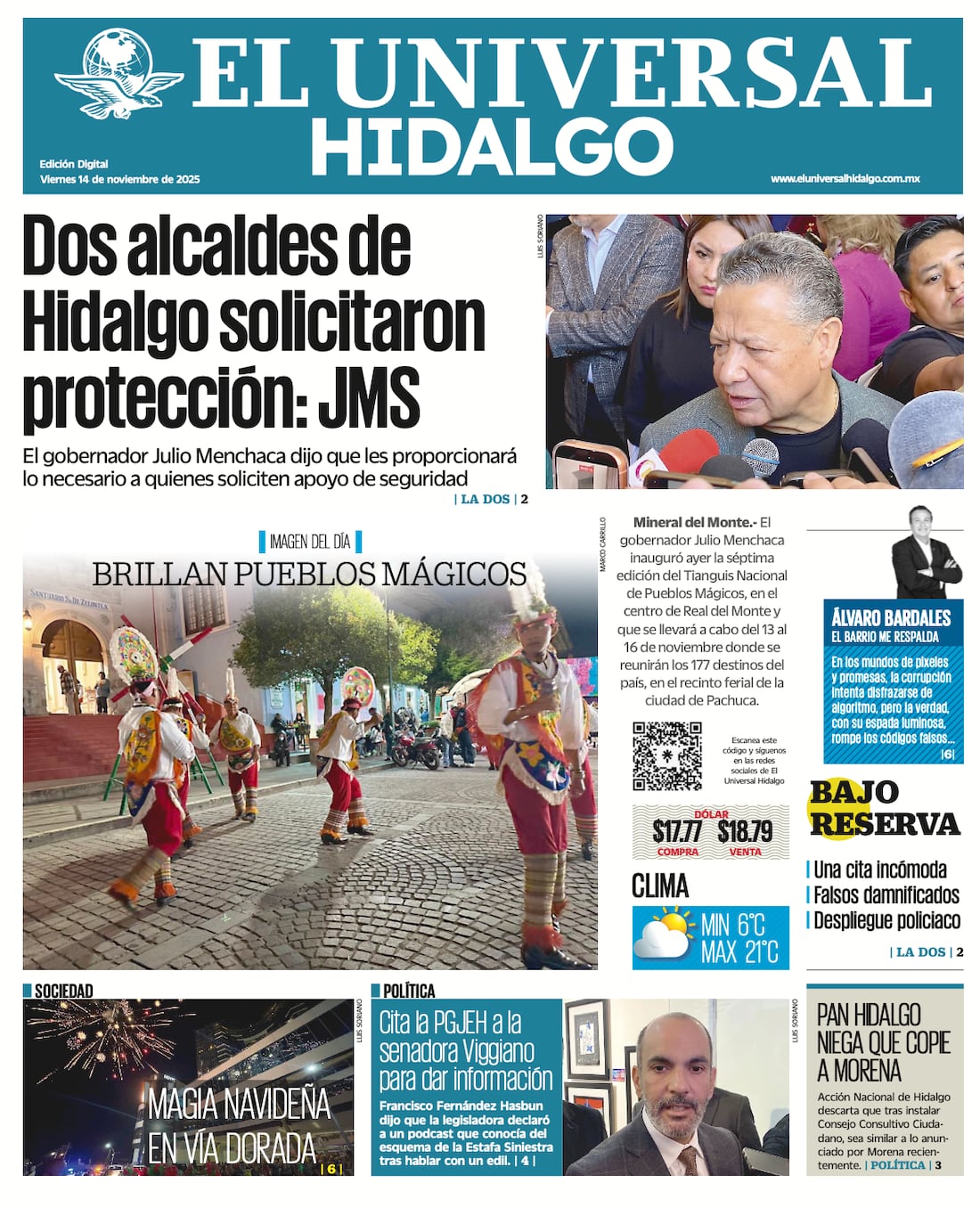 Portada El Universal Hidalgo 141125