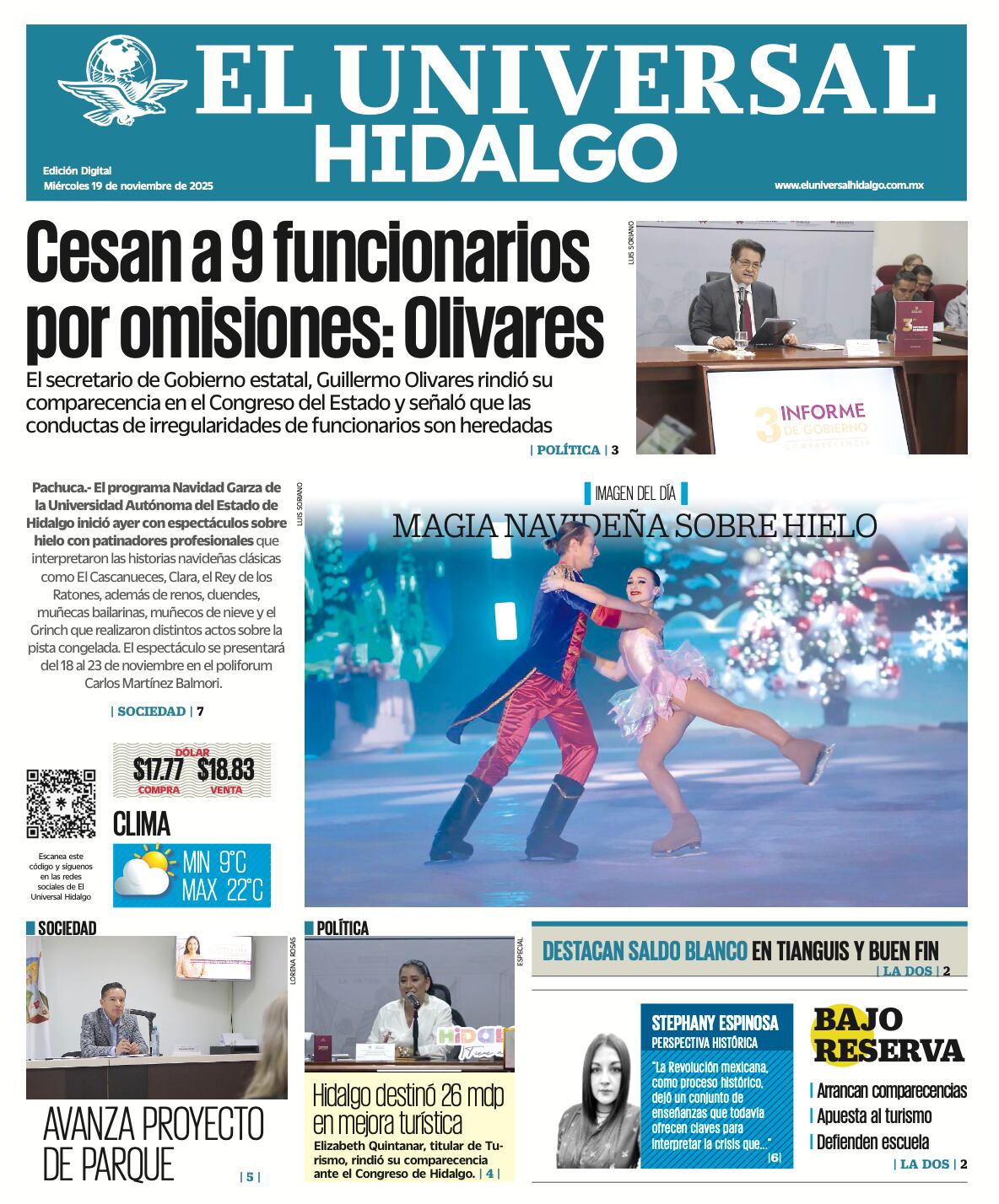 Portada El Universal Hidalgo 191125
