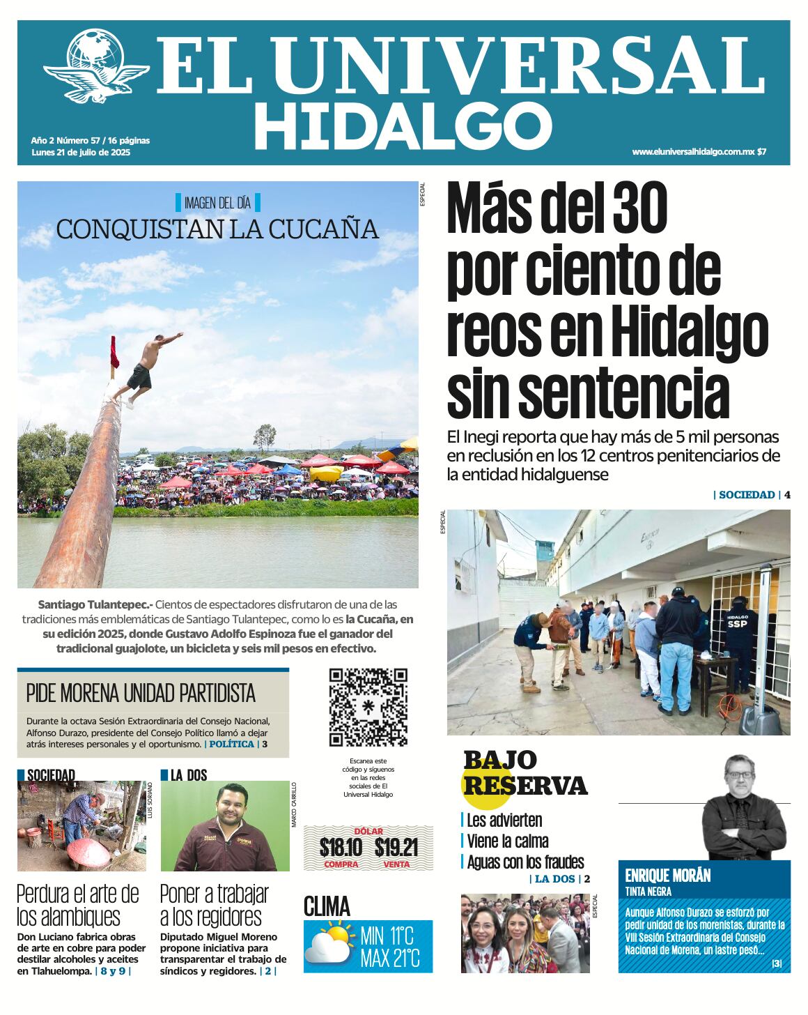 Portada El Universal Hidalgo 210725