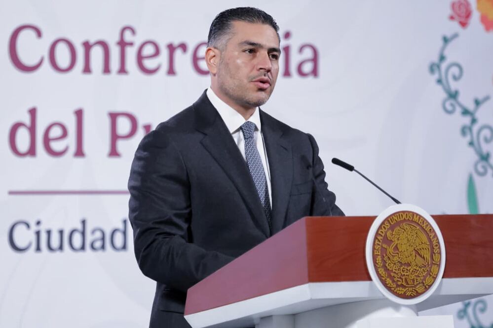 La presidenta Claudia Sheinbaum durante su conferencia matutina desde Palacio Nacional. Omar García Harfuch, secretario de Seguridad y Protección Ciudadana. Foto: Agencia EL UNIVERSAL/Fernanda Rojas/RDB.