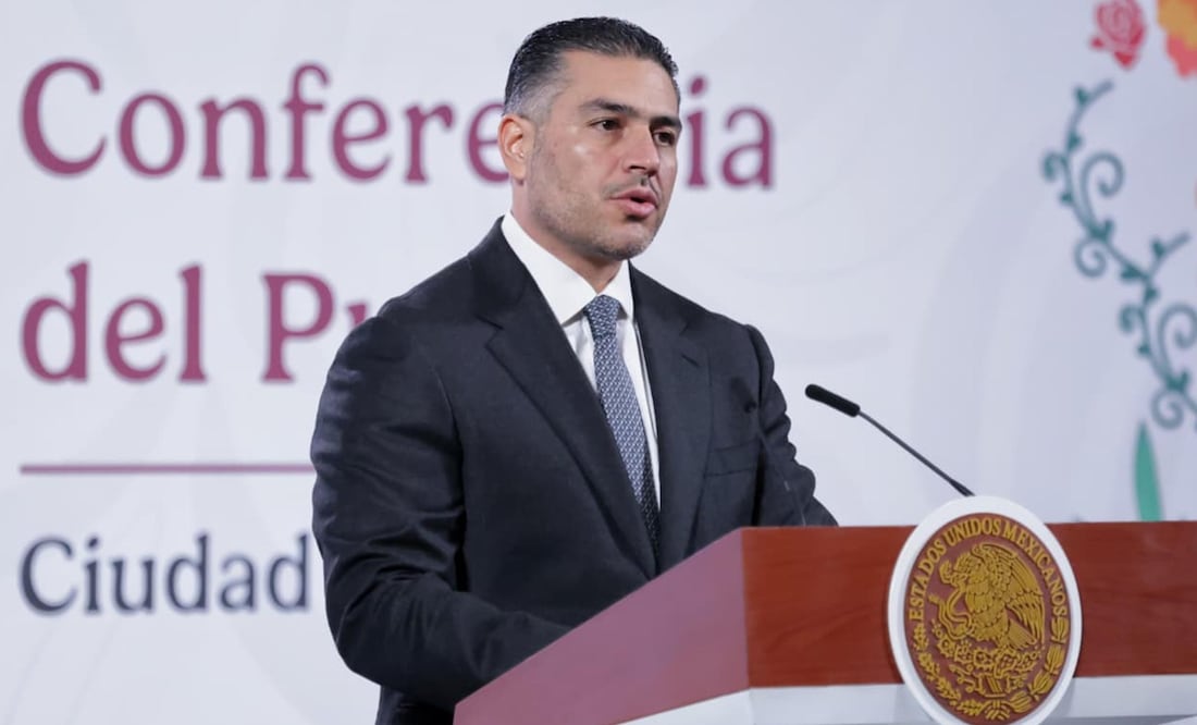 La presidenta Claudia Sheinbaum durante su conferencia matutina desde Palacio Nacional. Omar García Harfuch, secretario de Seguridad y Protección Ciudadana. Foto: Agencia EL UNIVERSAL/Fernanda Rojas/RDB.