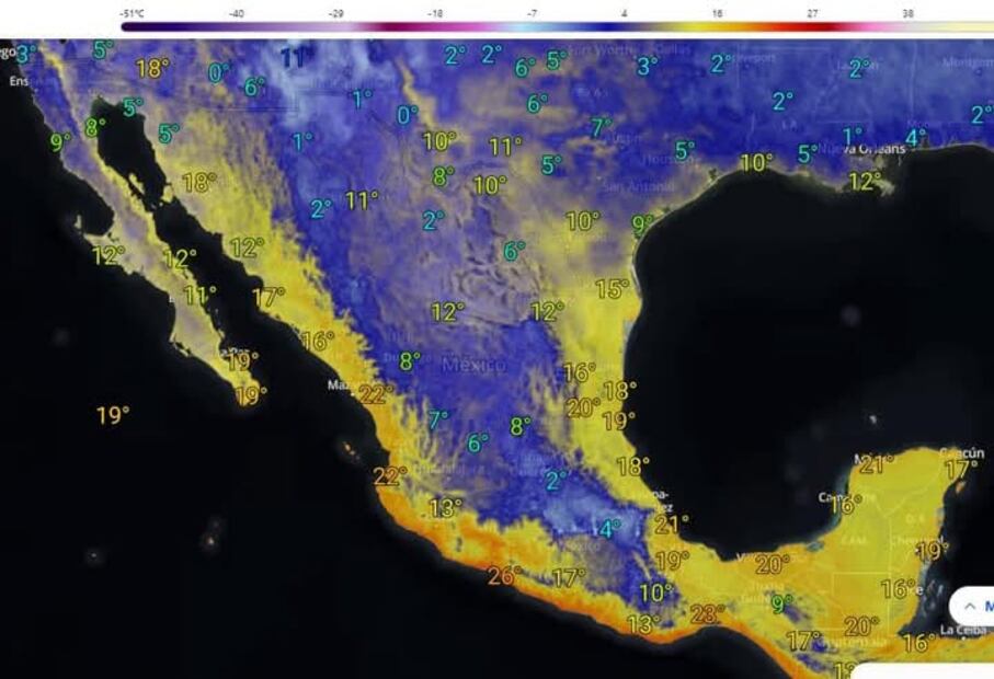 Temperaturas bajas Frente Frío 10 Foto: Captura de imagen