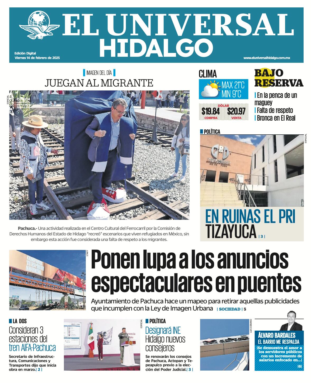 Portada El Universal Hidalgo 14/02/25