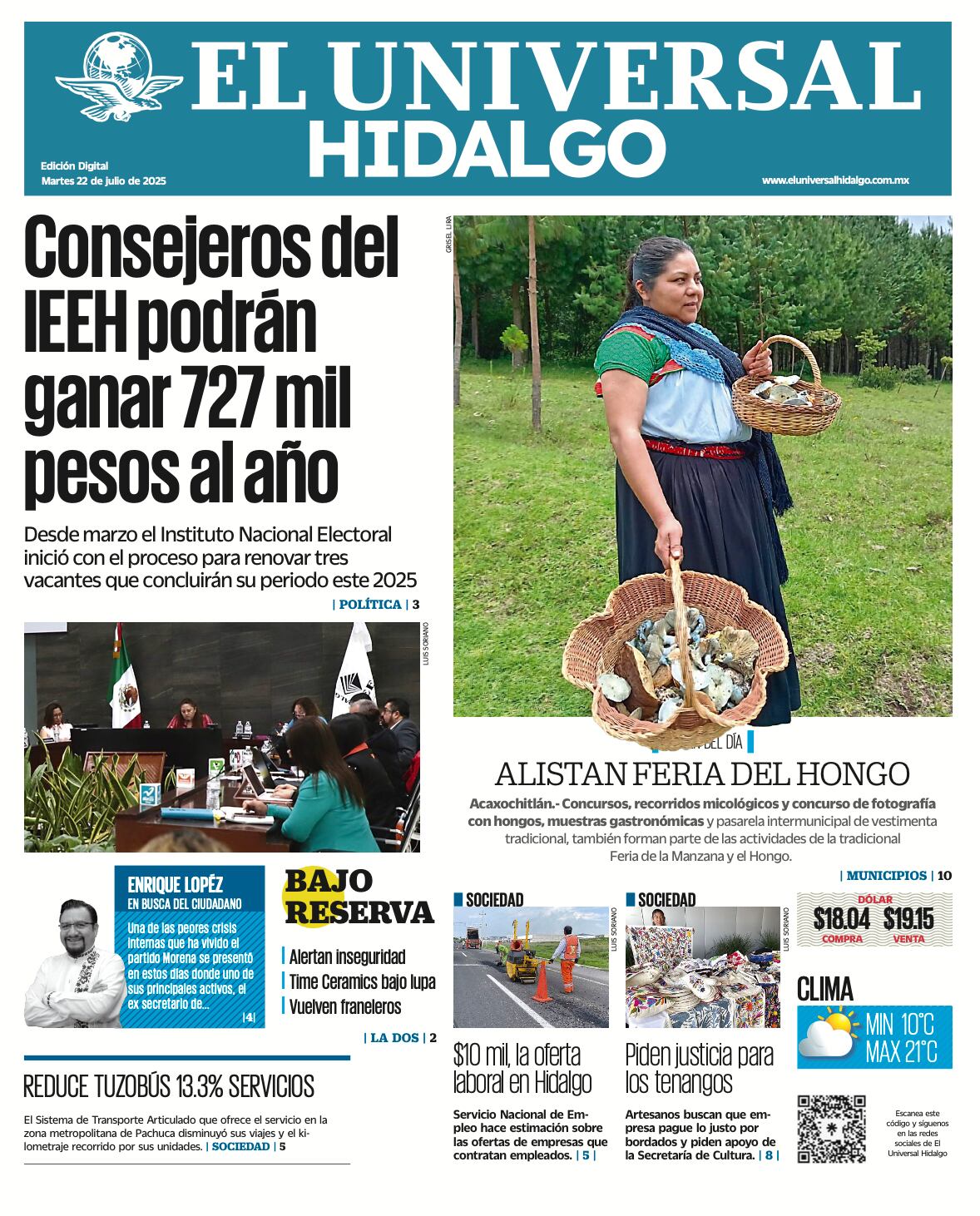 Portada El Universal Hidalgo 220725
