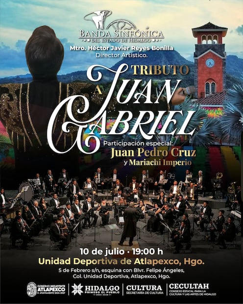 La Banda Sinfónica de Hidalgo rendirá homenaje a Juan Gabriel con concierto gratuito en Atlapexco | Facebook: Secretaría de Cultura de Hidalgo