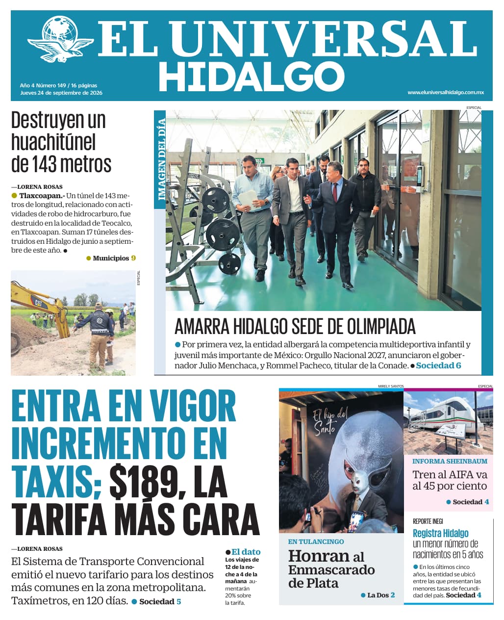 Portada El Universal Hidalgo 24/9/26