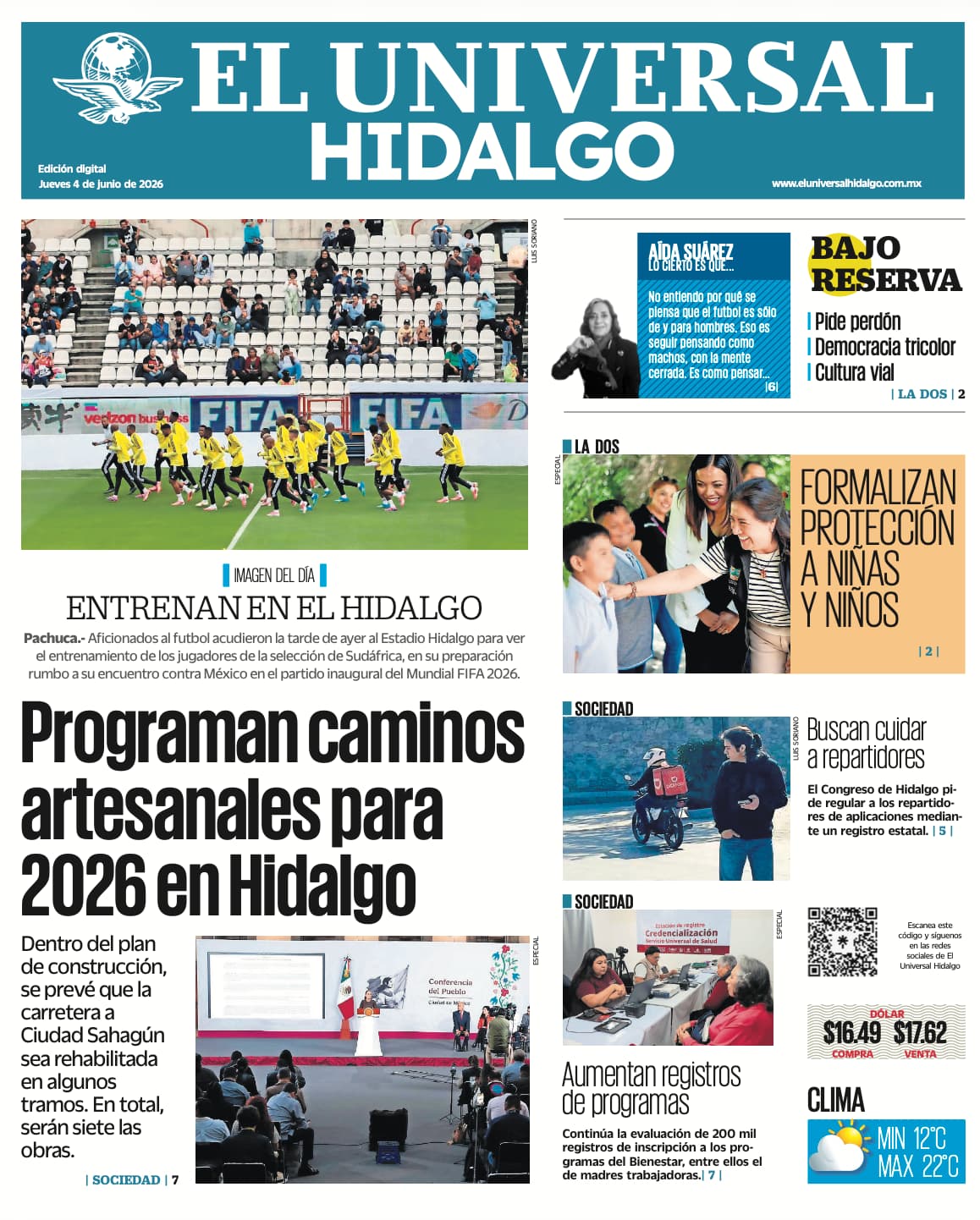 Portada El Universal Hidalgo 4/6/26