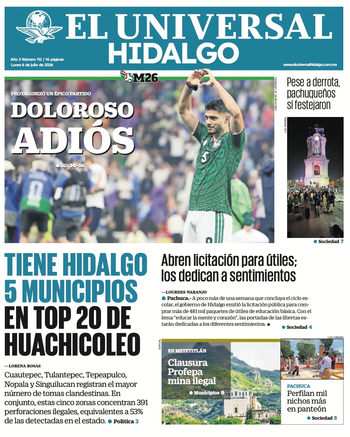 Portada EL Universal Hidalgo 6/7/26