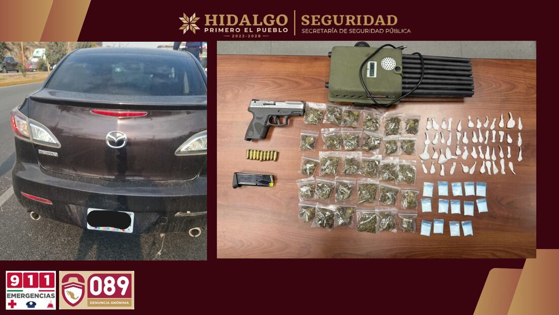 Recuperan vehículo robado y detienen a cuatro hombres armados durante operativo en Pachuca | Fotos: SSPH