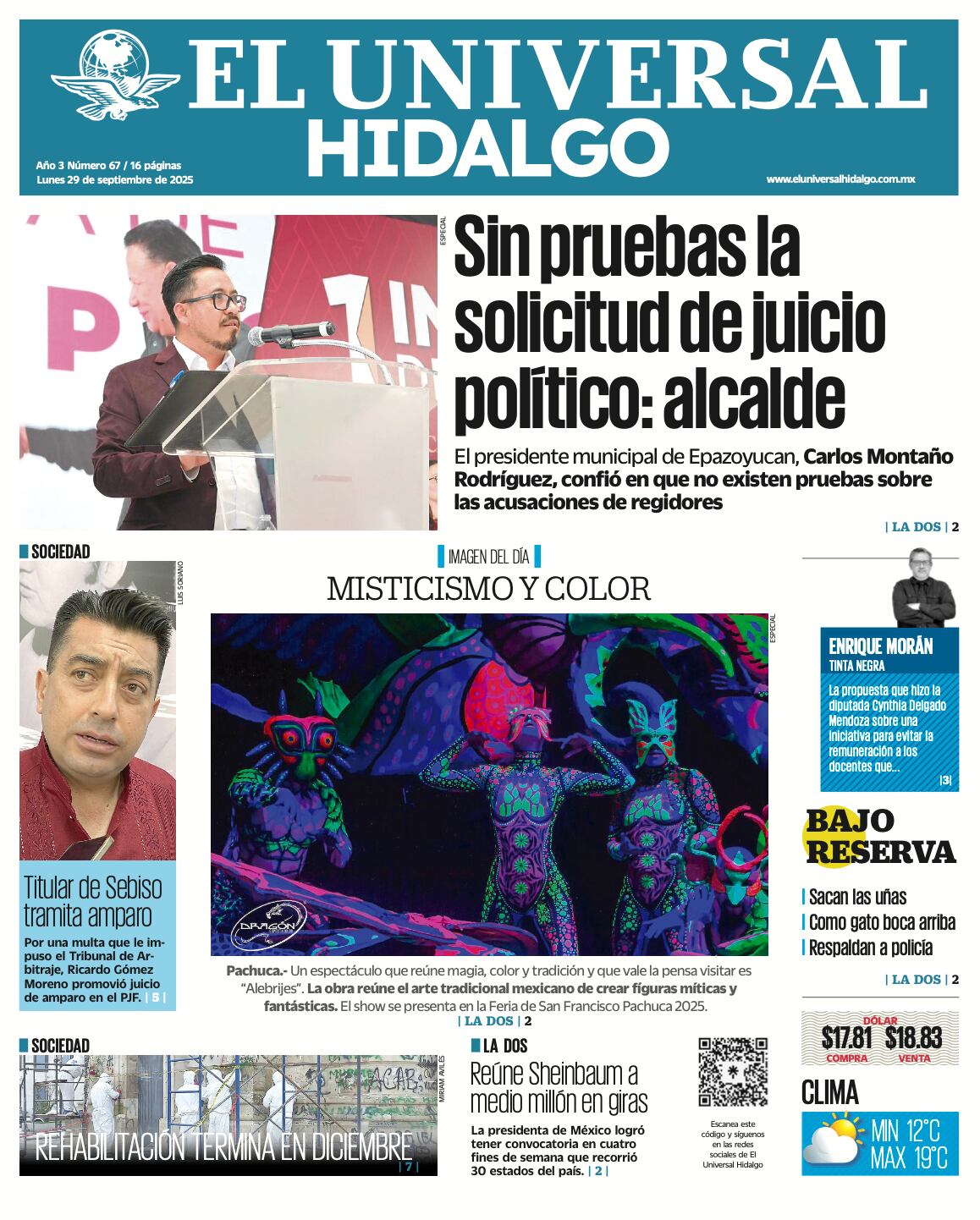 Portada El Universal Hidalgo 290925