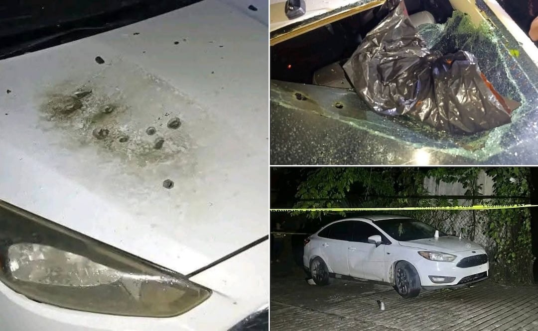 Un automóvil Ford Fiesta, color blanco y sin placas de circulación, fue atacado con arma de fuego mientras se encontraba estacionado en la vía pública de la colonia Rojo Lugo de Huejutla I Foto: Especial