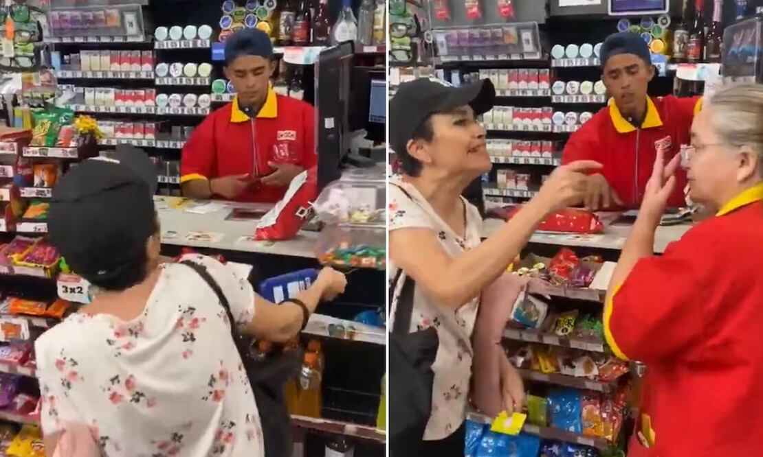 La mujer exigía que la atendieran, mientras arrancaba la terminal de pago. Foto: Redes Sociales