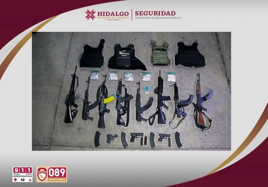 Cae célula delictiva en Atotonilco de Tula; 23 detenidos con armas, drogas y órdenes de aprehensión | Foto: SSPH