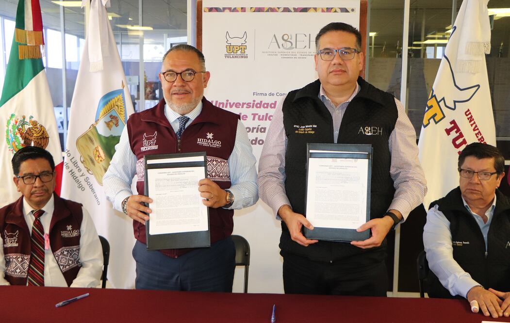 La Universidad Politécnica de Tulancingo (UPT) signó un convenio de colaboración con la Auditoría Superior del Estado de Hidalgo (ASEH), fortaleciendo de esta manera las relaciones interinstitucionales I Foto: Especial