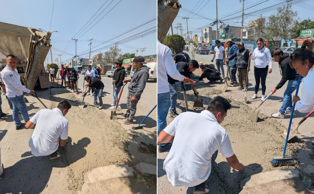 Cerca de 300 comerciantes participaron en las labores de bacheo y limpieza en el bulevar de la Cruz Oriente, vialidad donde instalan el tianguis en Haciendas de Tizayuca.