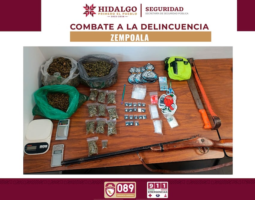 Caen dos hombres y una mujer con presuntas drogas en Zempoala | Foto: SSPH