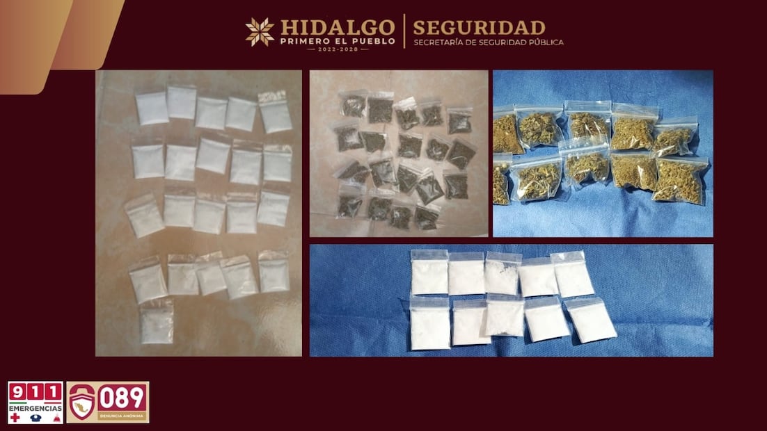 Cae presunta célula dedicada al robo de motocicletas en Pachuca; aseguran droga y vehículos robados | Foto: SSPH
